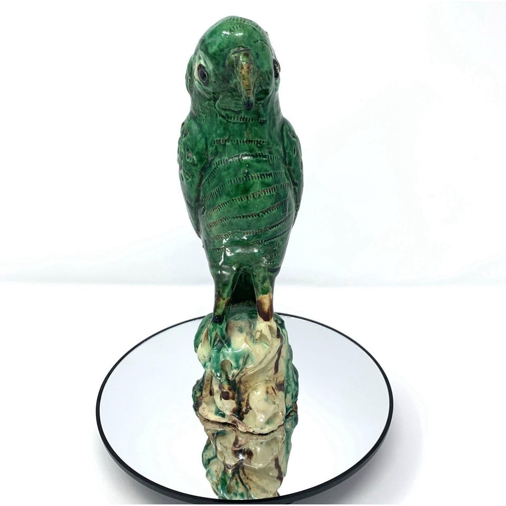 Antique 19th Century Chinese Glazed Pottery Dynasty Green Parrot 9.25" Sancai - Picture 9 of 10